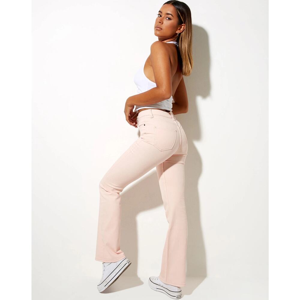 Motel Rocks BOOTLEG JEANS IN BLUSH Medium Light Pink‎ Bootcut Flare Leg Stretch